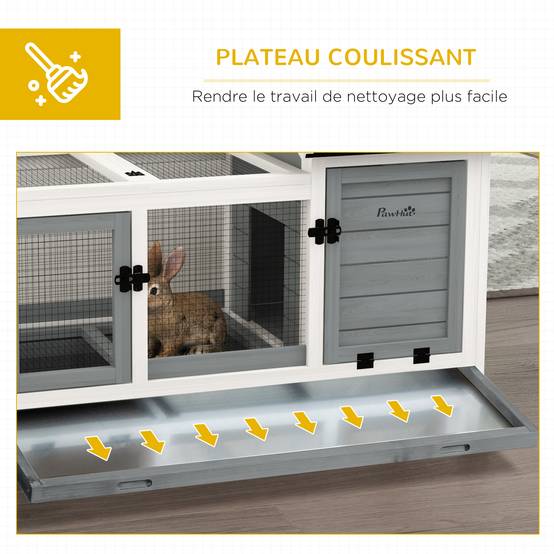 Clapier cage à lapins rongeurs sur roulettes 2 portes verrouillables - dim. 108L x 58l x 73,5H cm - bois massif - Image 8