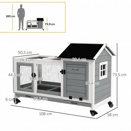 Clapier cage à lapins rongeurs sur roulettes 2 portes verrouillables - dim. 108L x 58l x 73,5H cm - bois massif - Image 5