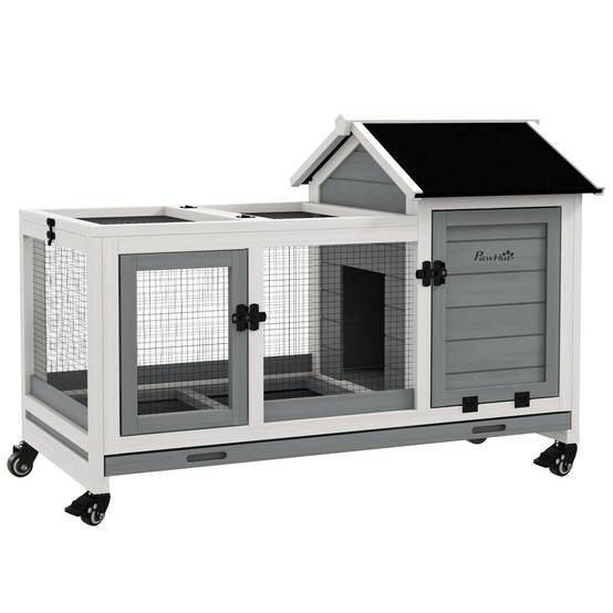 Clapier cage à lapins rongeurs sur roulettes 2 portes verrouillables - dim. 108L x 58l x 73,5H cm - bois massif - Image 1