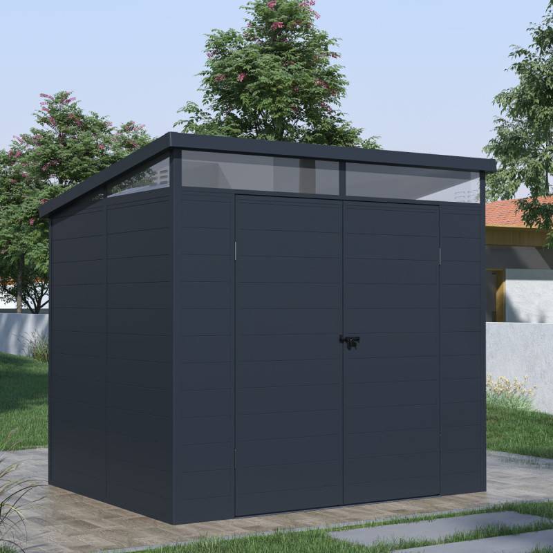Abri de jardin résine anthracite 4,10m² toit plat skylight plancher inclus Jôbu - Image 2