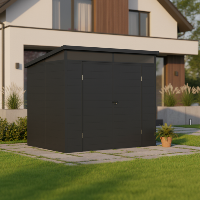 Abri de jardin résine anthracite 4,10m² toit plat skylight plancher inclus Jôbu - Image 1