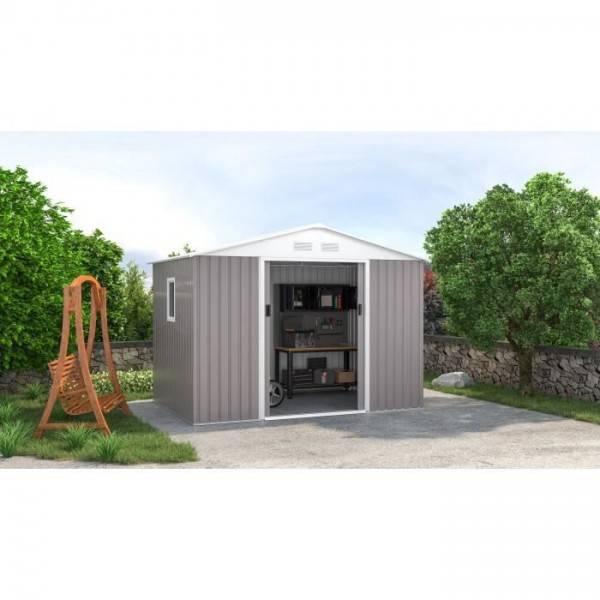 Sans Marque - Abri de jardin en métal 5,29 m² - 277 x 191 x 202 cm - VENUS Kit d'ancrage inclus, 2 portes coulissantes, 1 fenetre latérale - Image 4