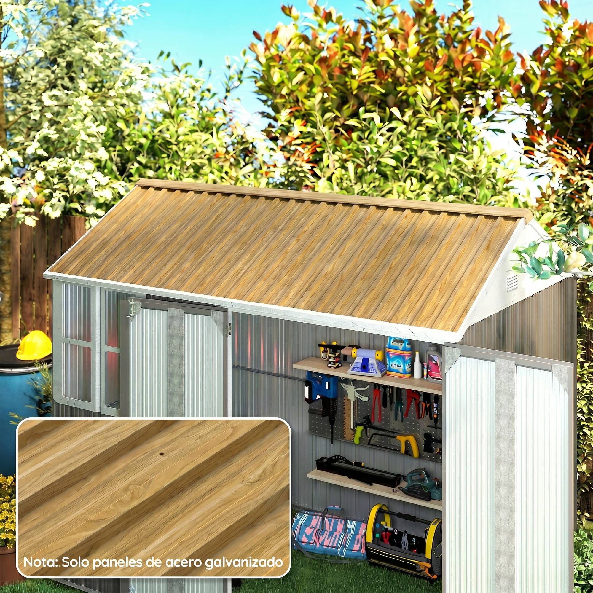 Ensemble de 12 panneaux de toiture en acier galvanisé de 7 m² pour abri de jardin, finition bois naturel 129 x 45 cm - Image 3