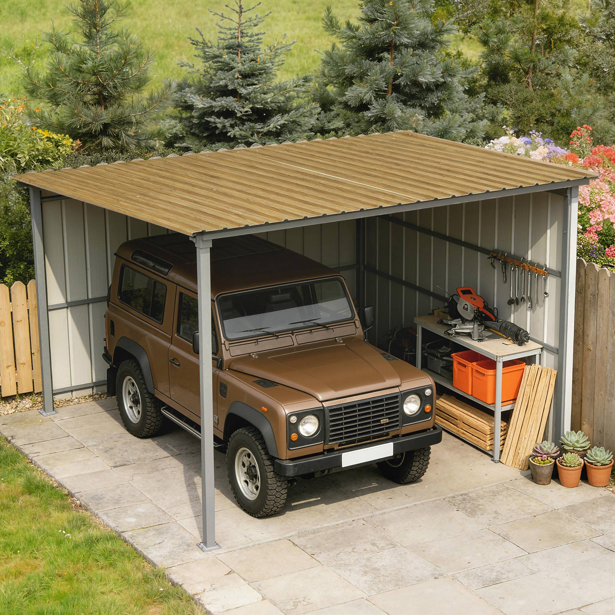 Ensemble de 12 panneaux de toiture en acier galvanisé de 7 m² pour abri de jardin, finition bois naturel 129 x 45 cm - Image 9