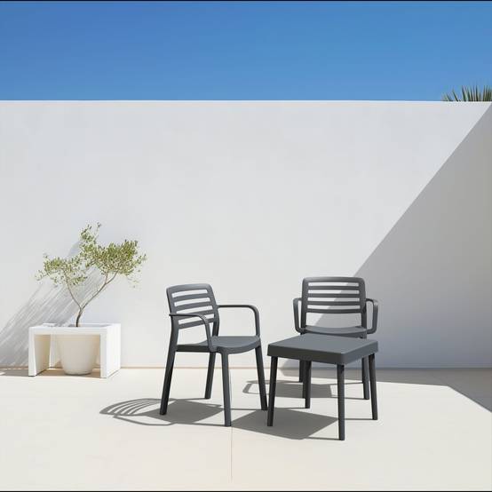 Set 2+1 fauteuils-table intérieur, extérieur gris foncé ALBA-WIND garbar - Image 5