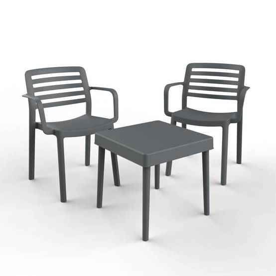 Set 2+1 fauteuils-table intérieur, extérieur gris foncé ALBA-WIND garbar - Image 1