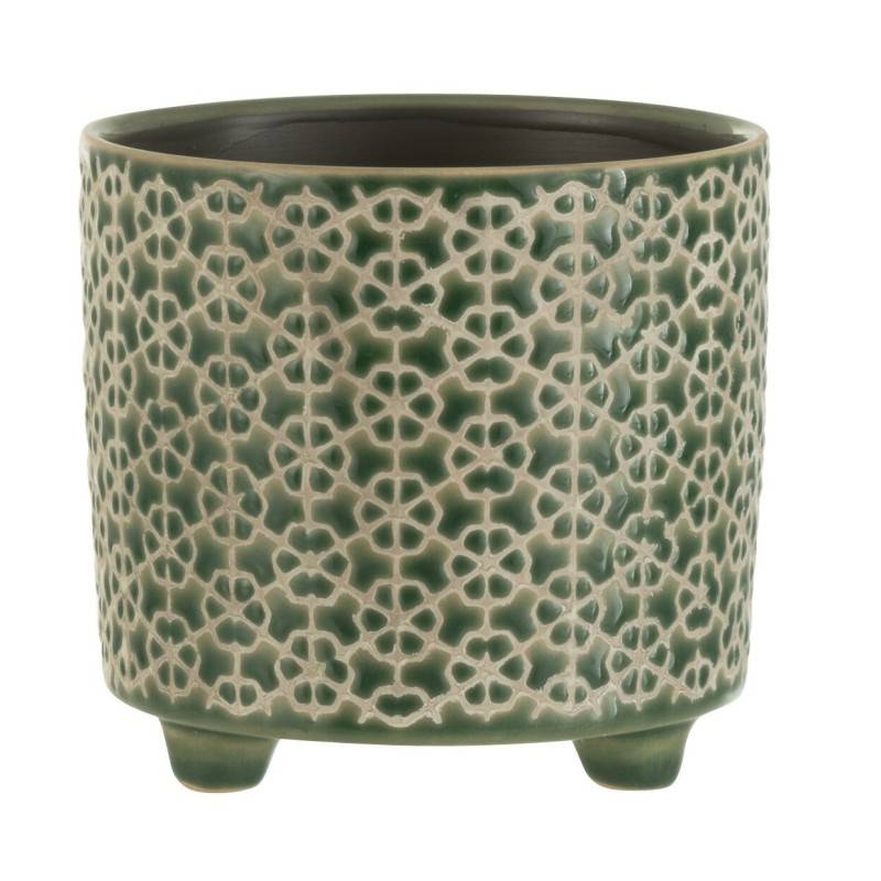 Cache-pot en céramique verte sur pieds 12x12x12cm - J-Line