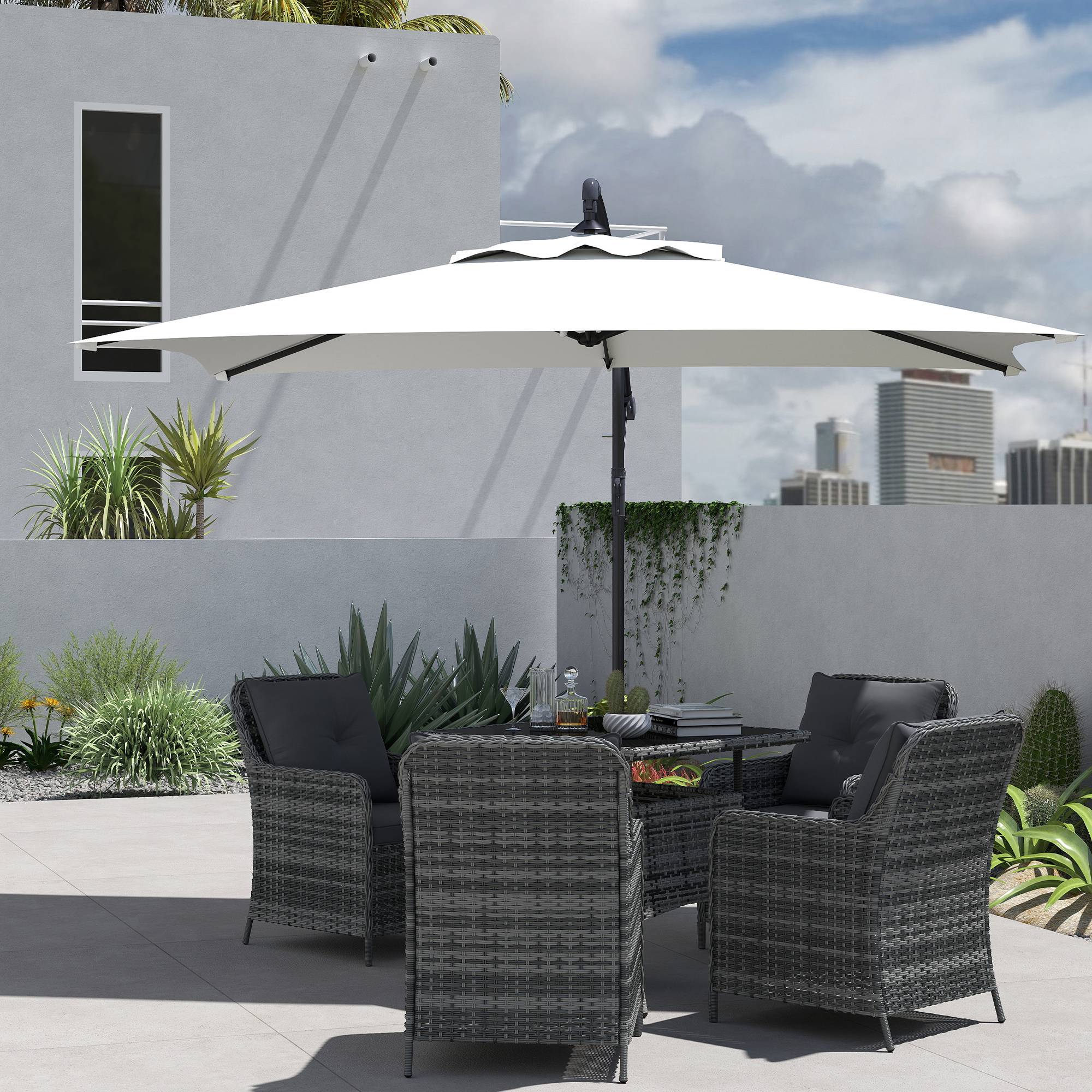 Outsunny Parasol De Jardin Extérieur Style Hawaïen En Paille 294 Cm - Parasol Droit Jaune Avec Manivelle, 8 Baleines Métal & Protection UV UPF30+