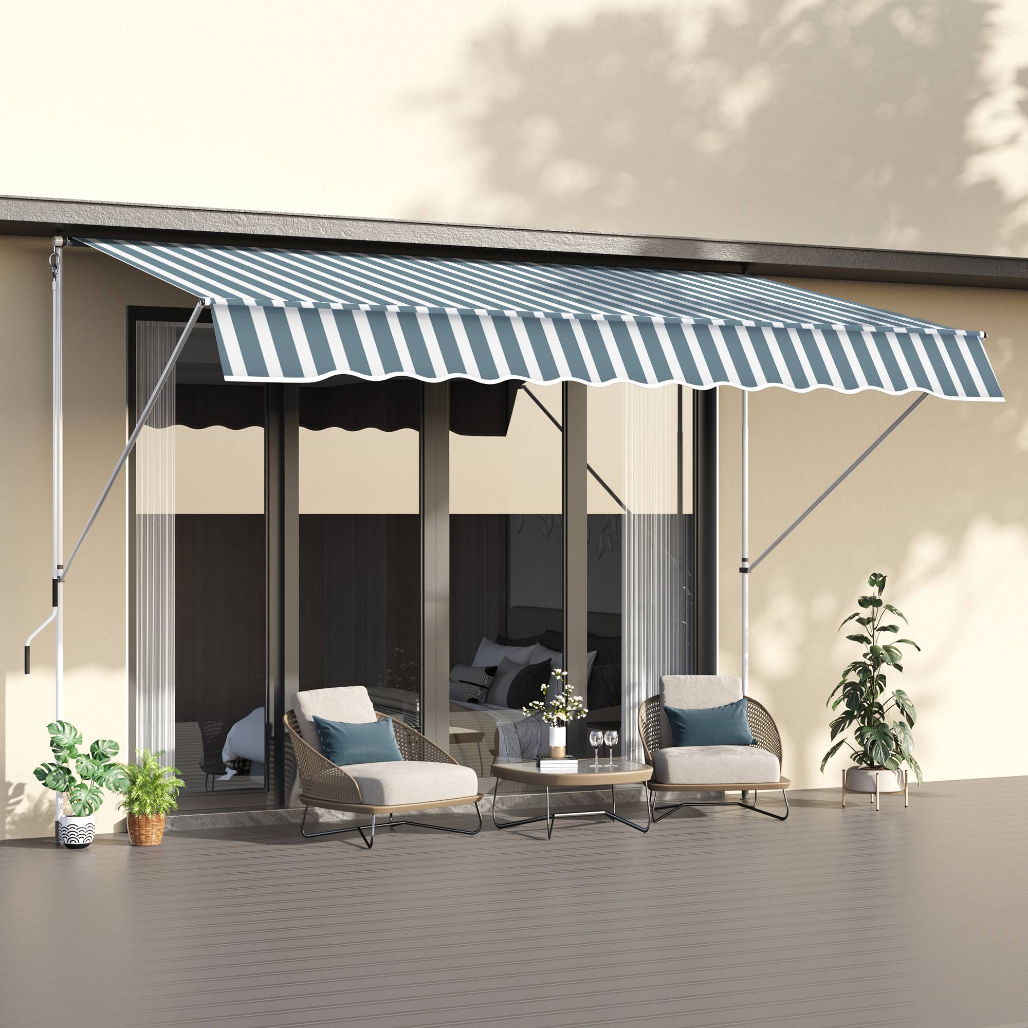 Store banne rétractable manuelle 300 x 150 x 170-280 cm avec hauteur réglable, manivelle et protection solaire pour terrasse végétalisée - Image 4