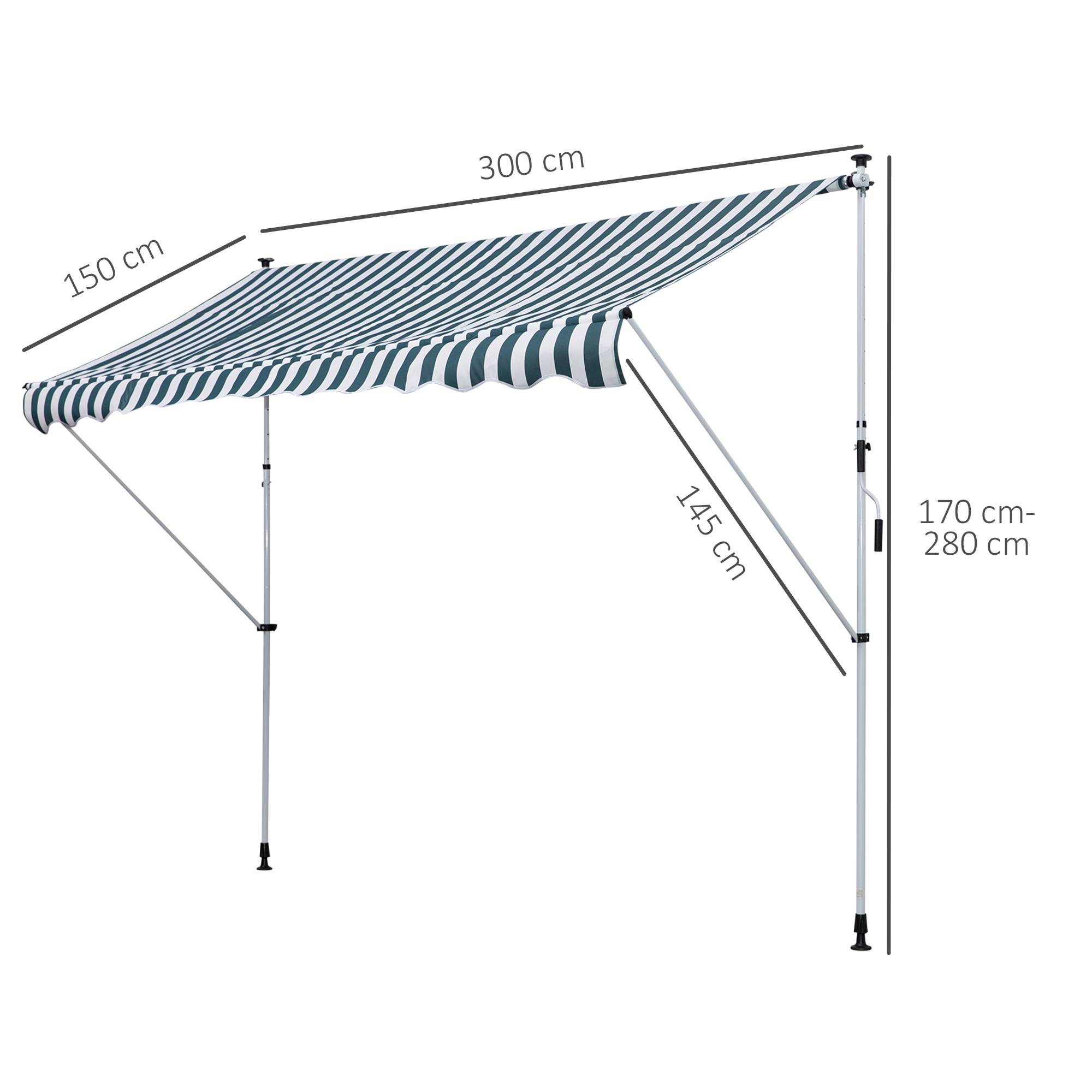 Store banne rétractable manuelle 300 x 150 x 170-280 cm avec hauteur réglable, manivelle et protection solaire pour terrasse végétalisée - Image 5