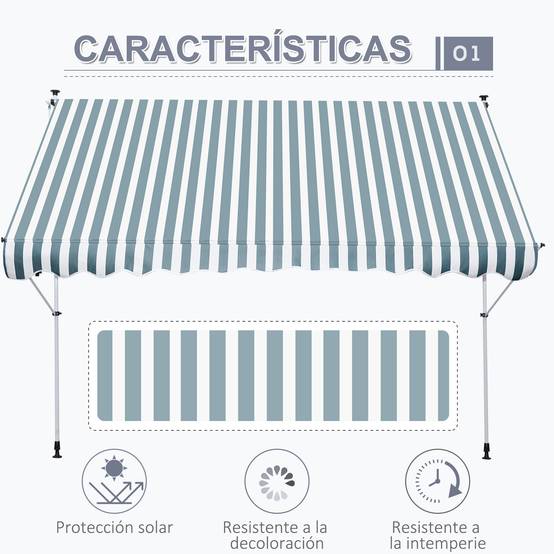 Store banne rétractable manuelle 300 x 150 x 170-280 cm avec hauteur réglable, manivelle et protection solaire pour terrasse végétalisée - Image 6