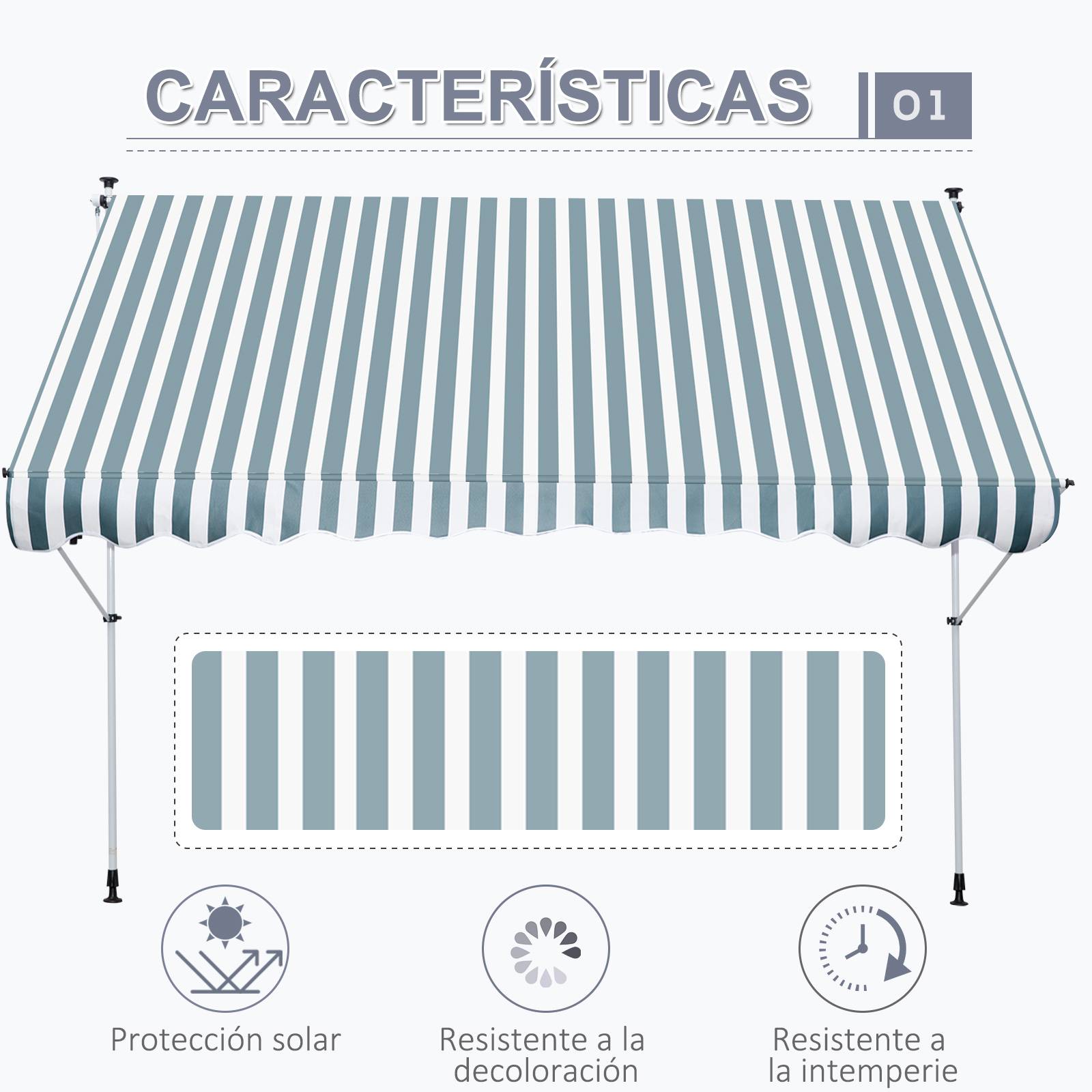 Store banne rétractable manuelle 300 x 150 x 170-280 cm avec hauteur réglable, manivelle et protection solaire pour terrasse végétalisée - Image 6