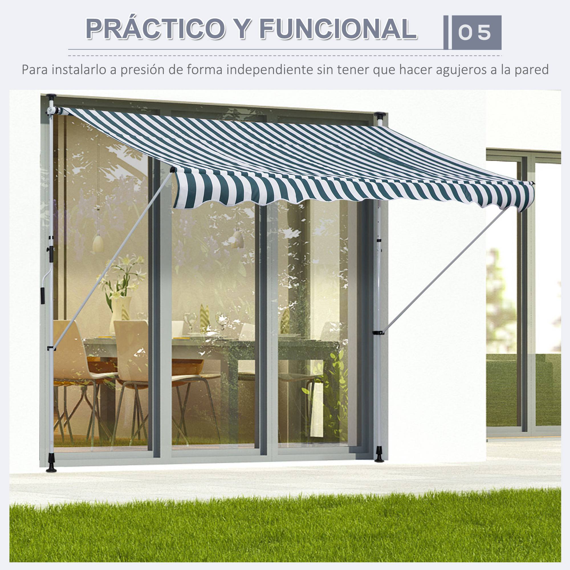 Store banne rétractable manuelle 300 x 150 x 170-280 cm avec hauteur réglable, manivelle et protection solaire pour terrasse végétalisée - Image 10
