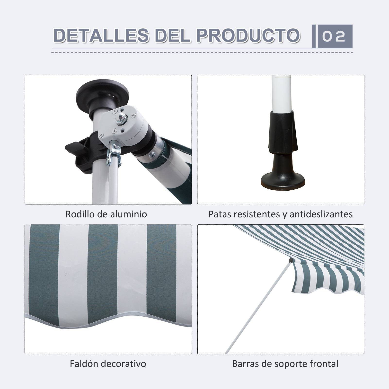 Store banne rétractable manuelle 300 x 150 x 170-280 cm avec hauteur réglable, manivelle et protection solaire pour terrasse végétalisée - Image 7