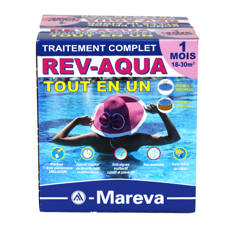 Traitement complet Mareva Rev-Aqua 1 mois - piscine 18-30 m3 (Revaqua) - L'unité