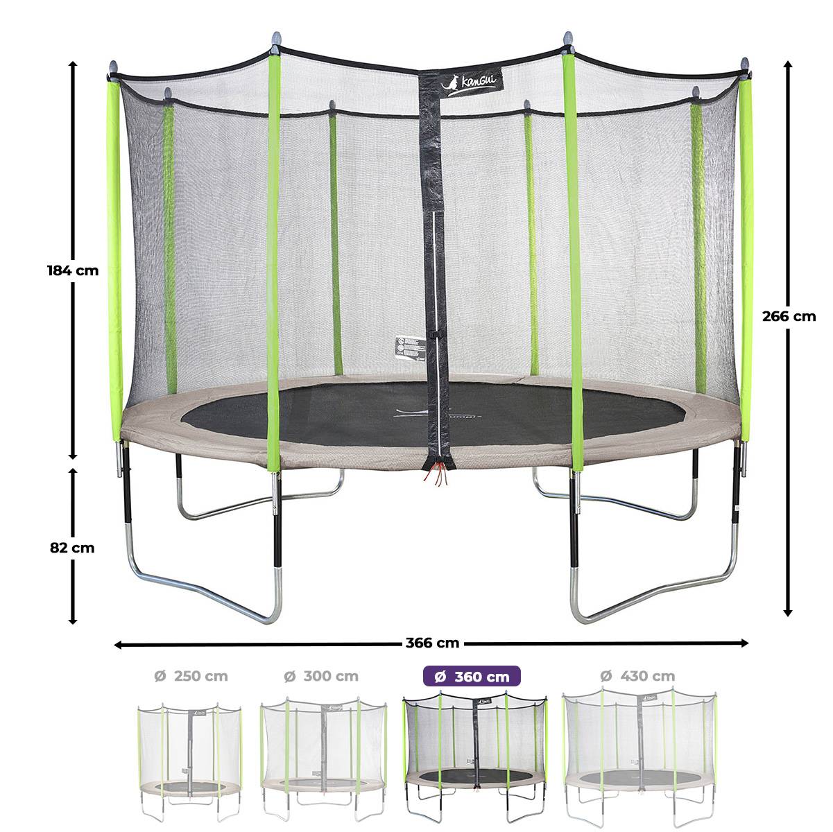 Kangui - Trampoline jardin Ø 360 cm + filet + échelle + bâche - JUMPI 360 - Taupe/Vert Kangui - Image 3
