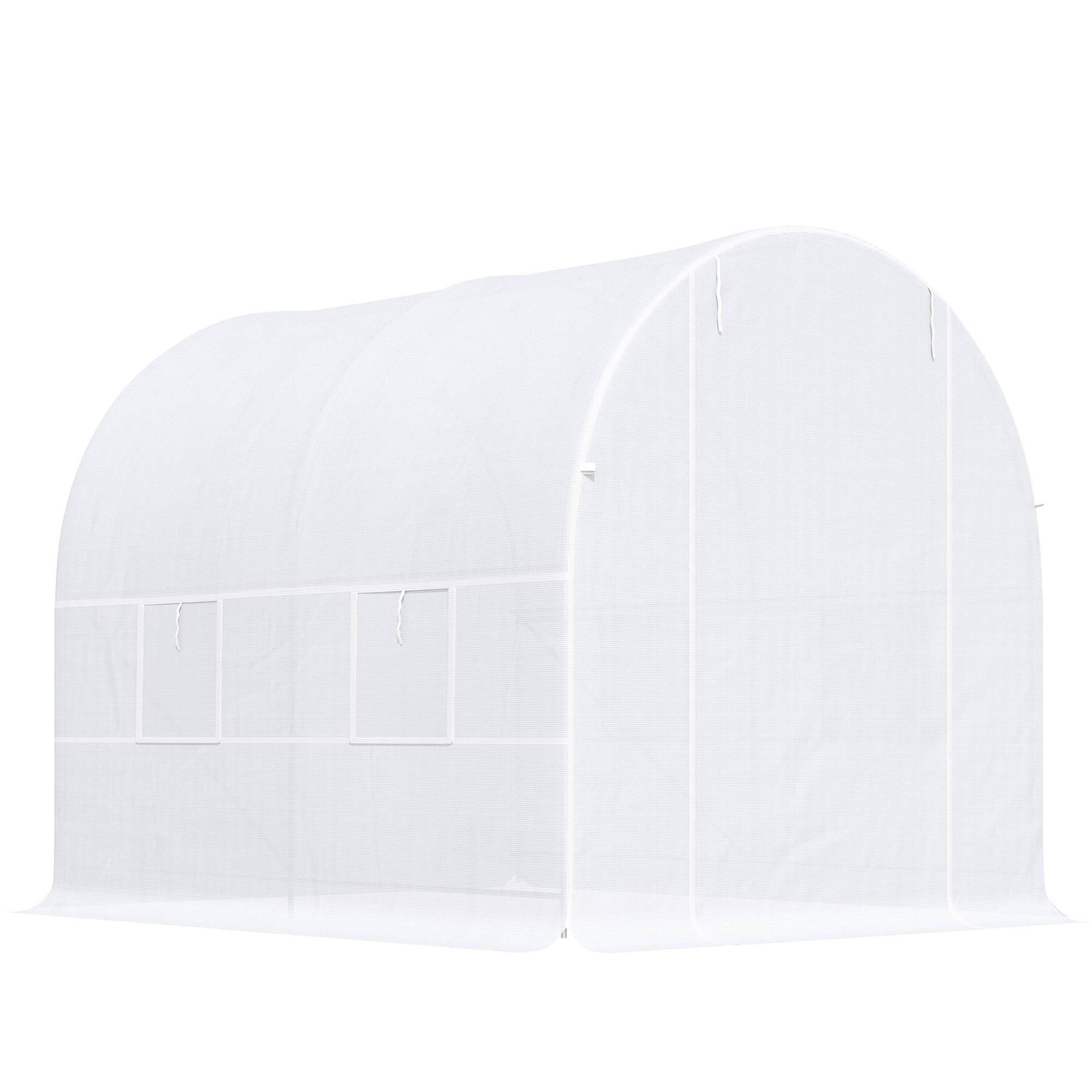 Sans Marque - Serre tunnel de jardin 5m², serre de jardin tunnel avec porte et 4 fenêtres, bâche PE 140 g/m² 245 x 200 x 200 cm blanc - Image 2