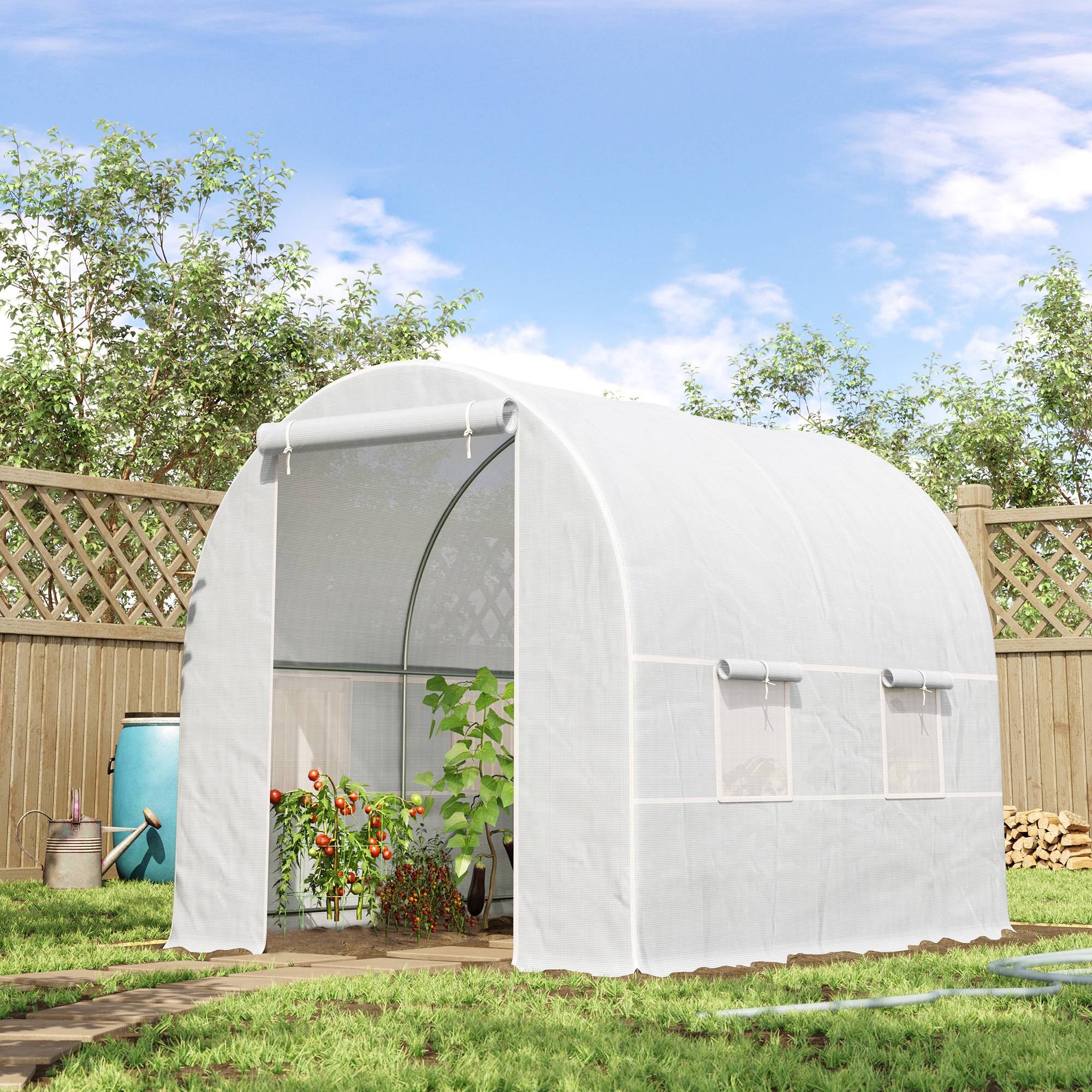 Sans Marque - Serre tunnel de jardin 5m², serre de jardin tunnel avec porte et 4 fenêtres, bâche PE 140 g/m² 245 x 200 x 200 cm blanc - Image 3
