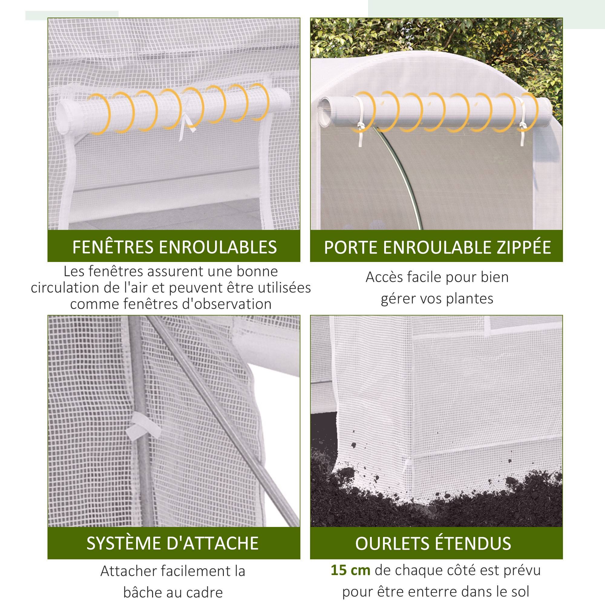 Sans Marque - Serre tunnel de jardin 5m², serre de jardin tunnel avec porte et 4 fenêtres, bâche PE 140 g/m² 245 x 200 x 200 cm blanc - Image 7