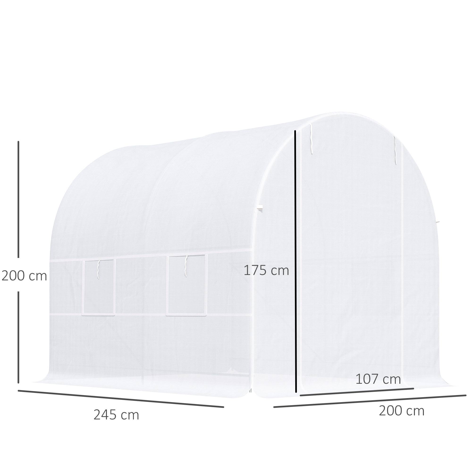 Sans Marque - Serre tunnel de jardin 5m², serre de jardin tunnel avec porte et 4 fenêtres, bâche PE 140 g/m² 245 x 200 x 200 cm blanc - Image 5