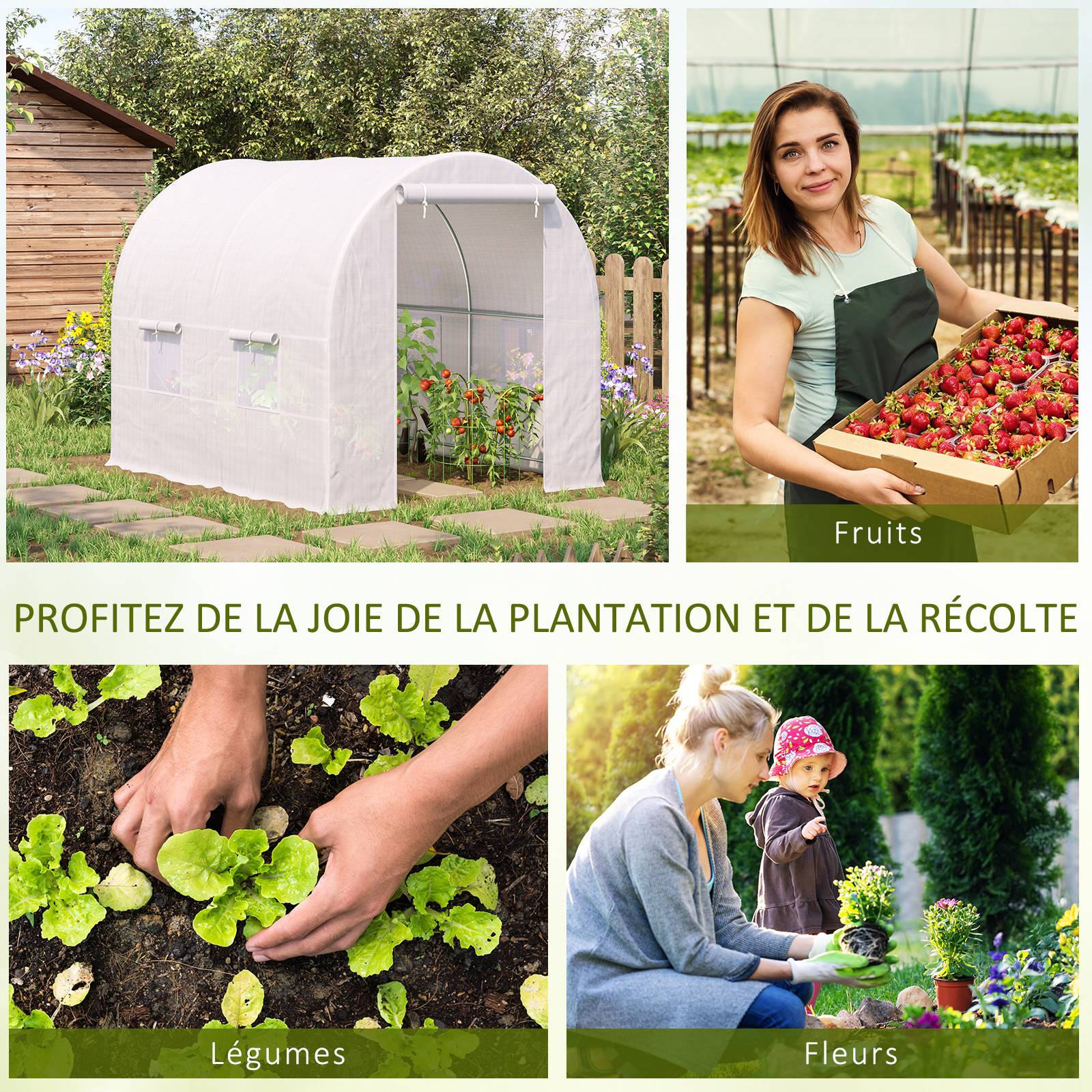 Sans Marque - Serre tunnel de jardin 5m², serre de jardin tunnel avec porte et 4 fenêtres, bâche PE 140 g/m² 245 x 200 x 200 cm blanc - Image 8