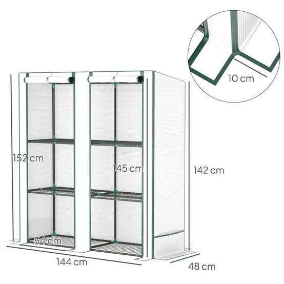 Mini-serre avec étagère à 3 niveaux, couverture plastique résistante aux UV, portable, porte enroulable, 144 × 48 × 152 cm, blanc - Image 5