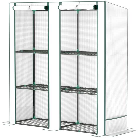 Mini-serre avec étagère à 3 niveaux, couverture plastique résistante aux UV, portable, porte enroulable, 144 × 48 × 152 cm, blanc - Image 2