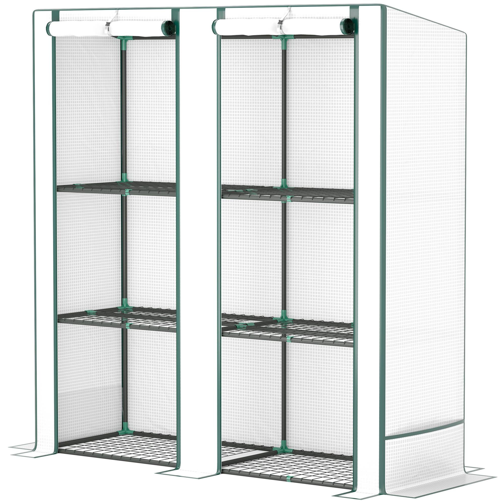 Mini-serre avec étagère à 3 niveaux, couverture plastique résistante aux UV, portable, porte enroulable, 144 × 48 × 152 cm, blanc - Image 2