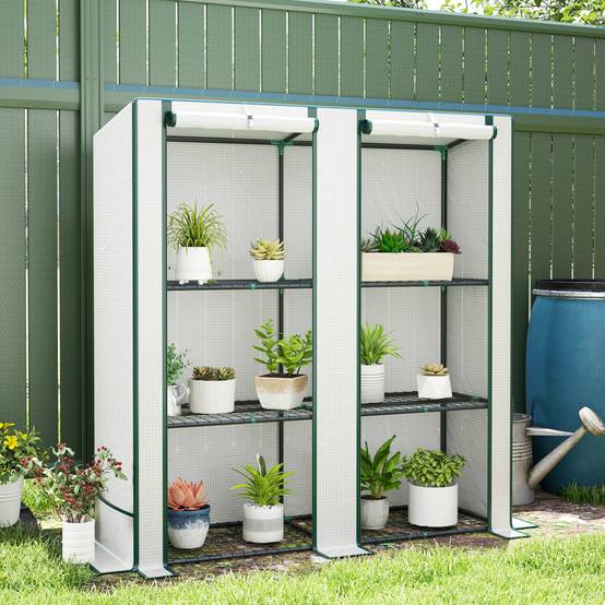 Mini-serre avec étagère à 3 niveaux, couverture plastique résistante aux UV, portable, porte enroulable, 144 × 48 × 152 cm, blanc - Image 3