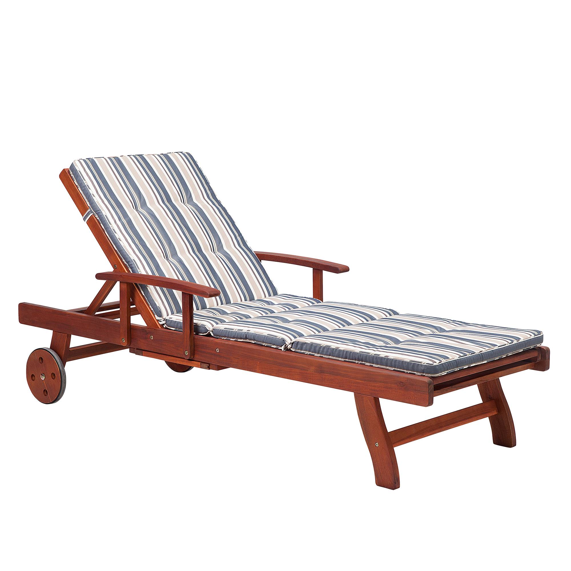 Beliani - Chaise Longue Transat Inclinable en Bois d'Acacia avec Coussin Bleu Beige à Rayure Solide et Résistant pour Terrasse ou Jardin Méditerranéen Beliani - Image 1