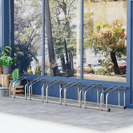 Support à vélos pour 6 vélos, structure en acier pour ranger les vélos au sol ou au mur, 179 x 33 x 27 cm, argent - Image 3