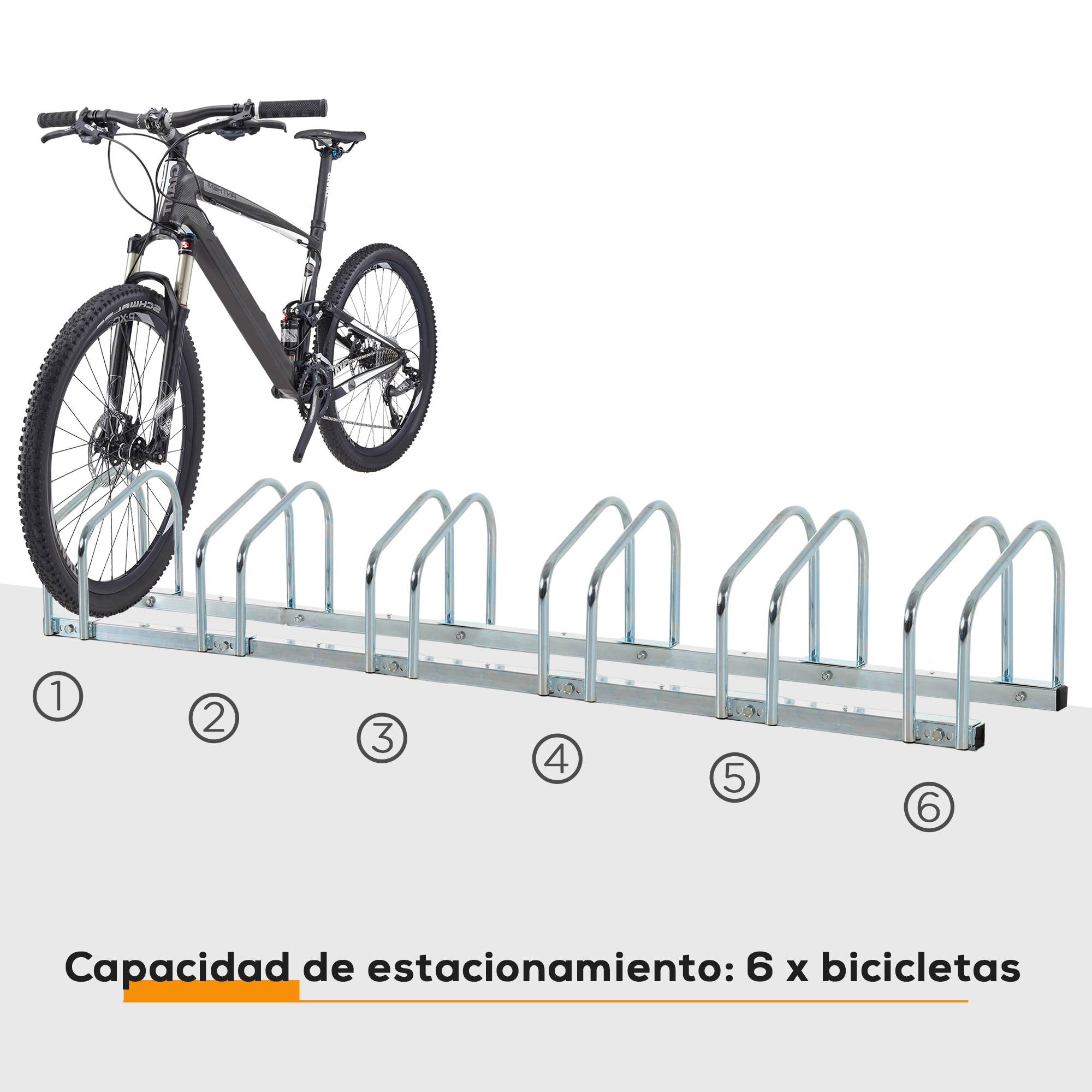 Support à vélos pour 6 vélos, structure en acier pour ranger les vélos au sol ou au mur, 179 x 33 x 27 cm, argent - Image 6