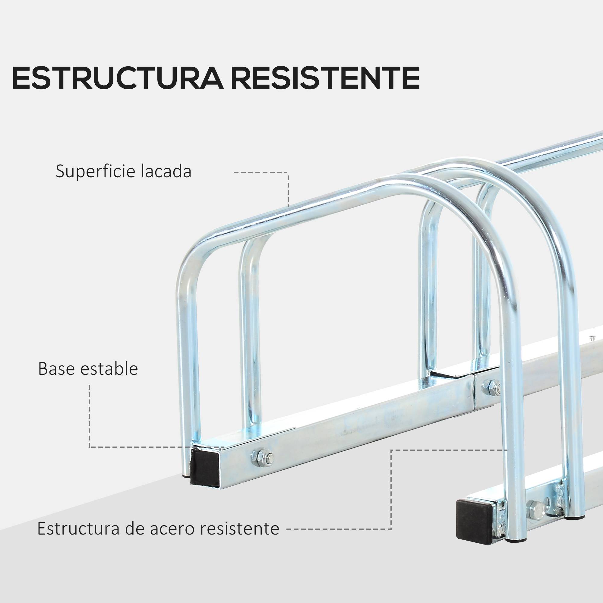 Support à vélos pour 6 vélos, structure en acier pour ranger les vélos au sol ou au mur, 179 x 33 x 27 cm, argent - Image 10