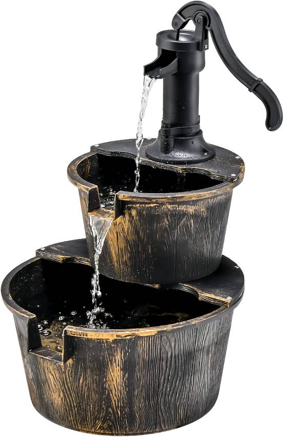 Costway - Fontaine en Cascade Extérieure à 2 Étages (Bronze) - Image 1