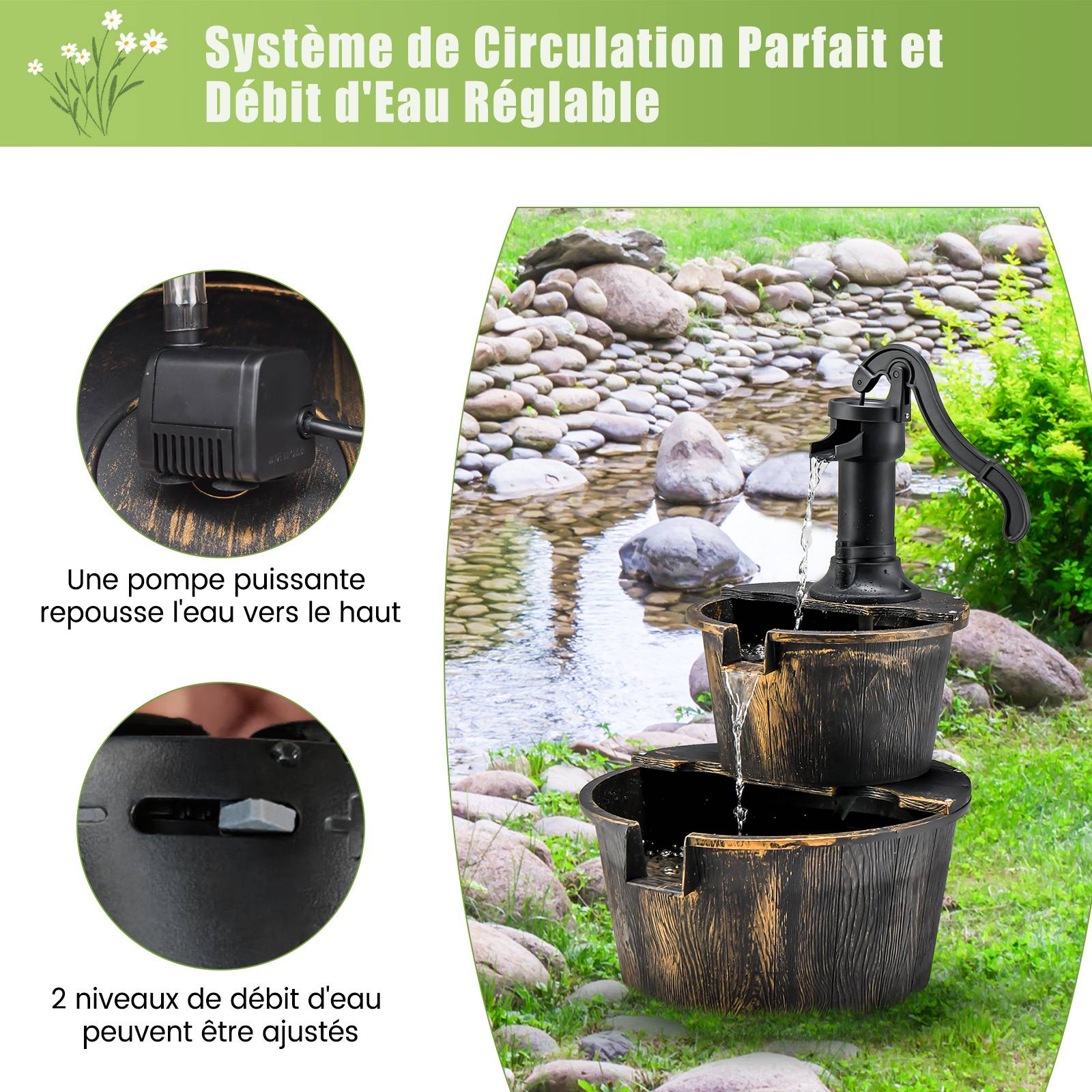 Costway - Fontaine en Cascade Extérieure à 2 Étages (Bronze) - Image 5
