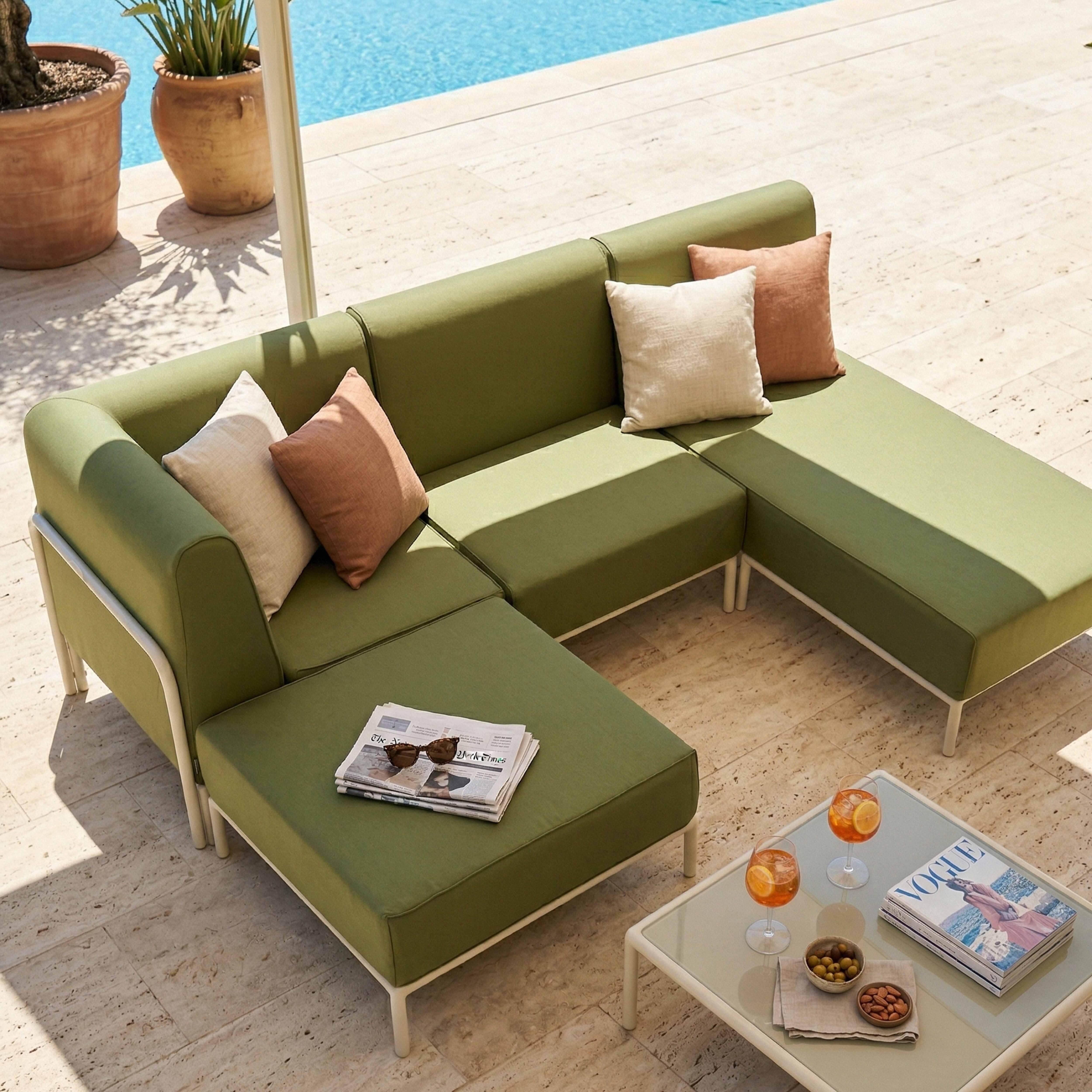 Oviala - Salon de jardin bas modulable uni 4 places vert kaki Patio - Oviala - Image 3