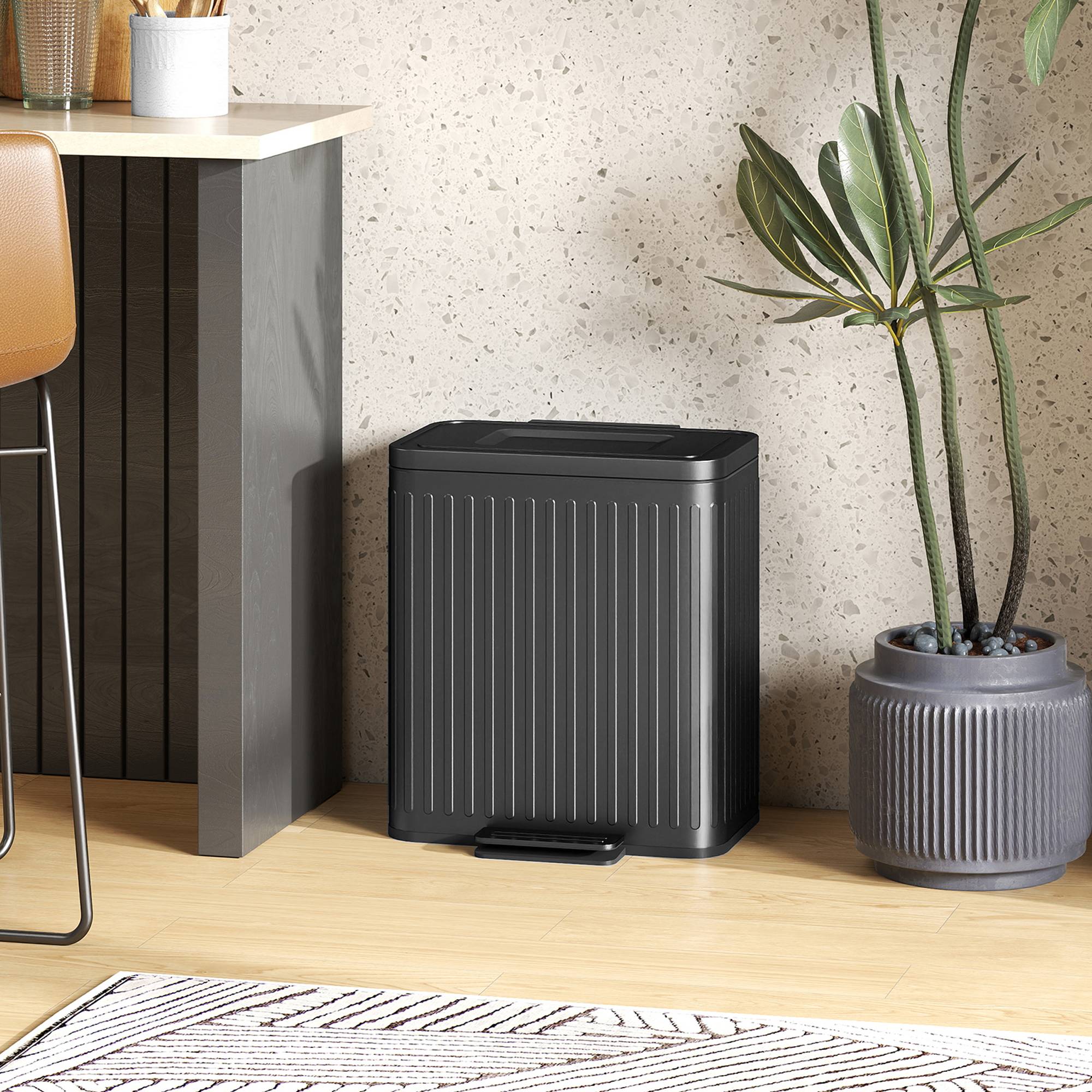 Sans Marque - Poubelle cuisine 2 compartiments 20 L tri sélectif efficace pédale plastique métal noire - Image 4