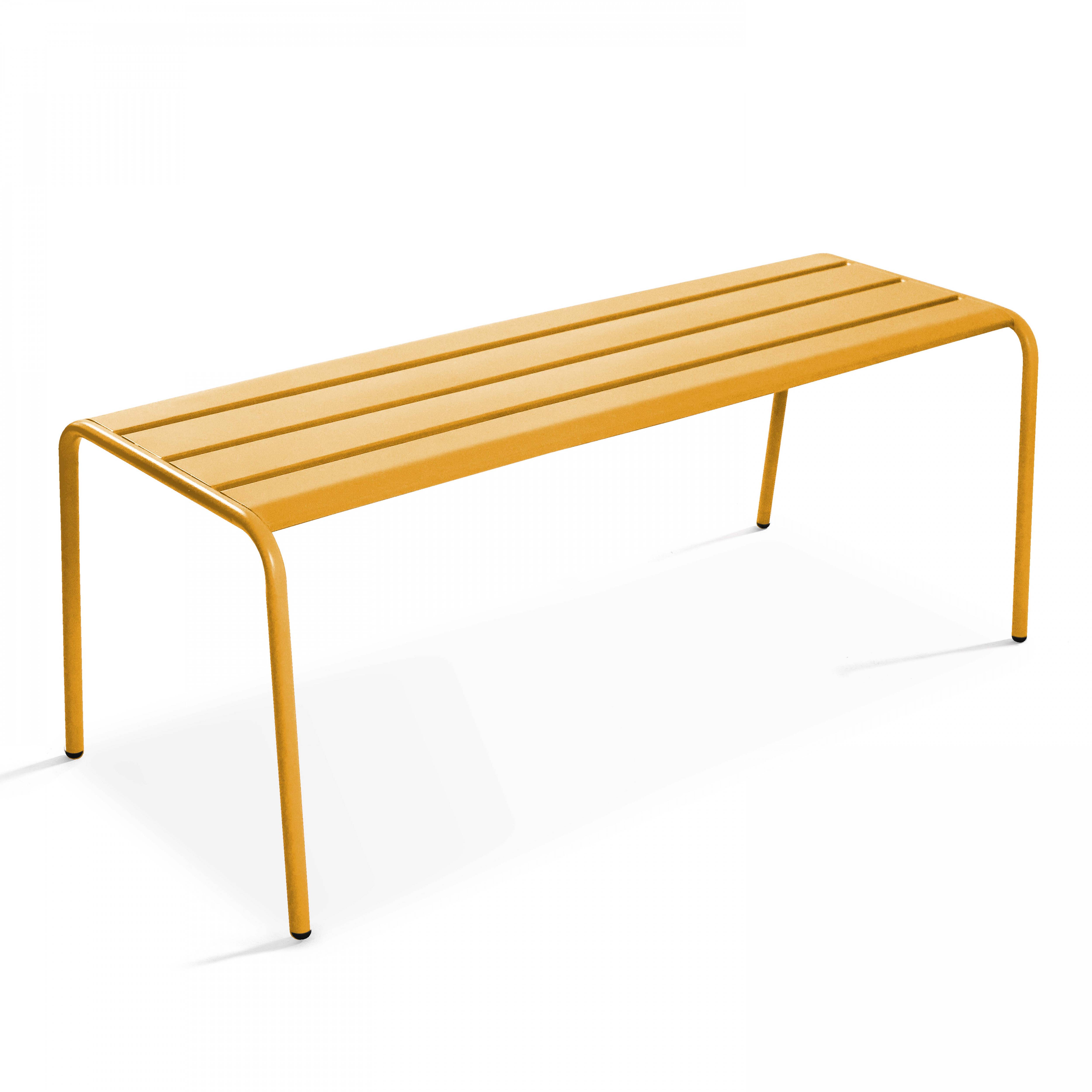Oviala - Salon de jardin 2 bancs et 4 chaises en acier jaune Palavas - Oviala - Image 3
