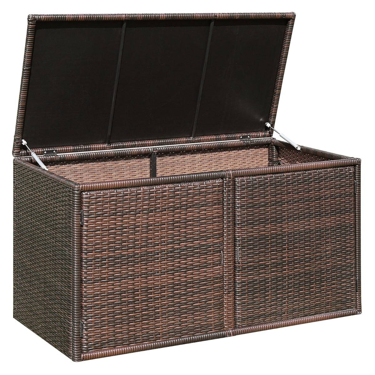 Coffre de rangement extérieur 335 litres avec 2 étagères design moderne 115 x 60 x 65 cm en rotin PE marron