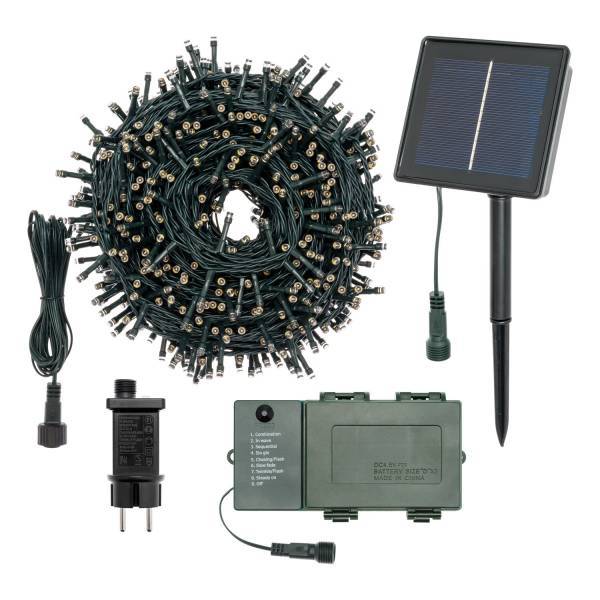 Lotti - Guirlande lumineuse 3 Alimentations interchangeables solaire pile ou secteur 50M 1000 LED blanc chaud IP44 professionnelle Lotti - Image 4