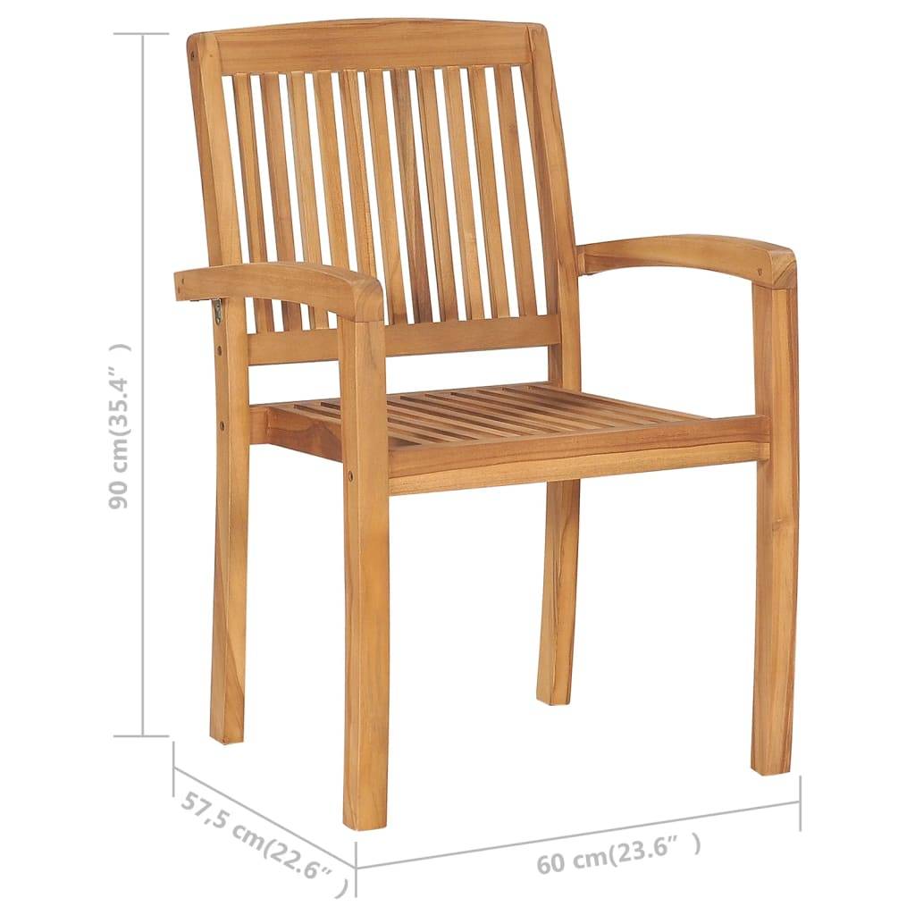 Vidaxl - Chaises de jardin empilables avec coussins lot de 6 Teck solide vidaXL 3073272 - Image 3