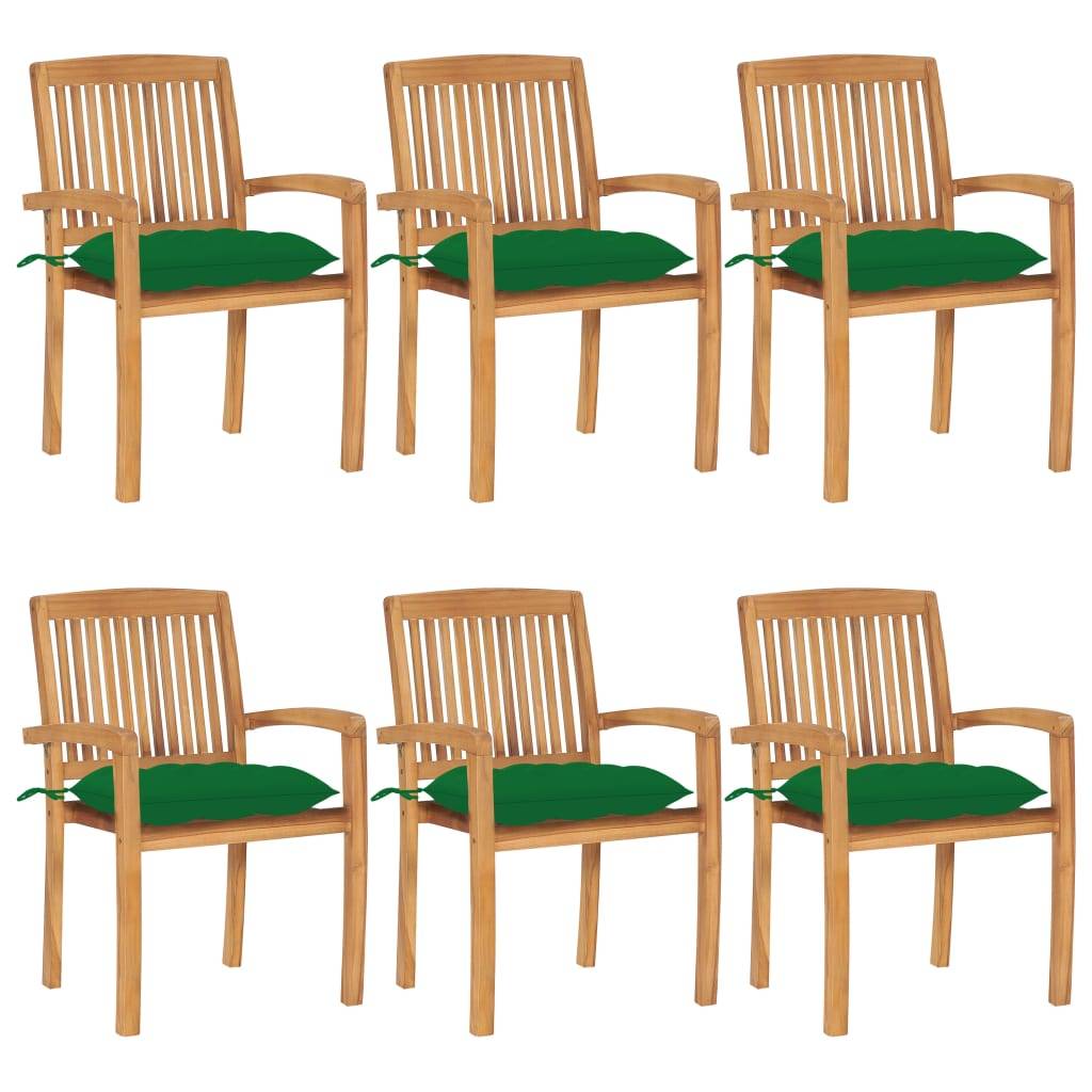 Vidaxl - Chaises de jardin empilables avec coussins lot de 6 Teck solide vidaXL 3073272 - Image 1