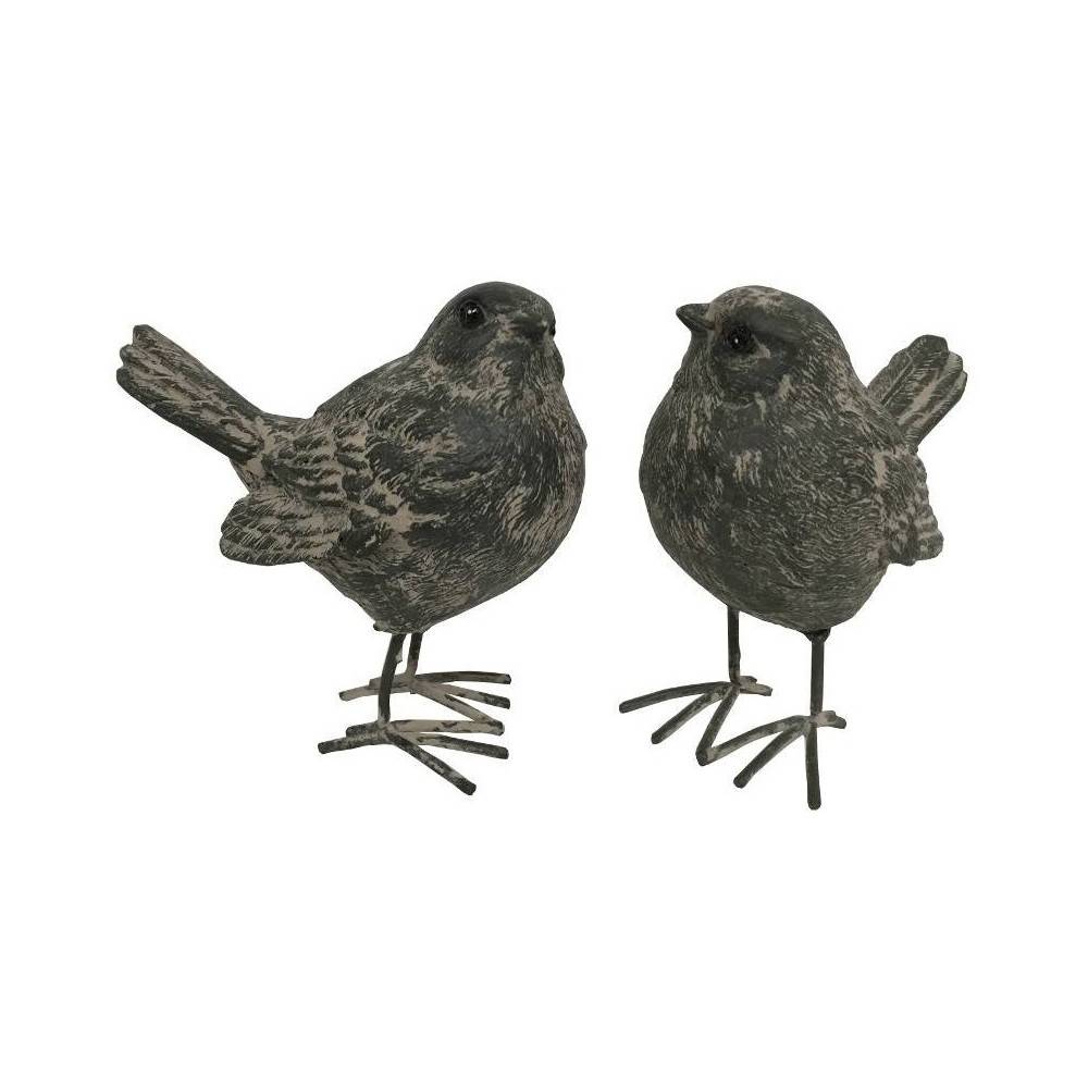 Set de 2 oiseaux en résine gris 8.5 x 8.5 x 5.5 cm Chemin de campagne - Image 1
