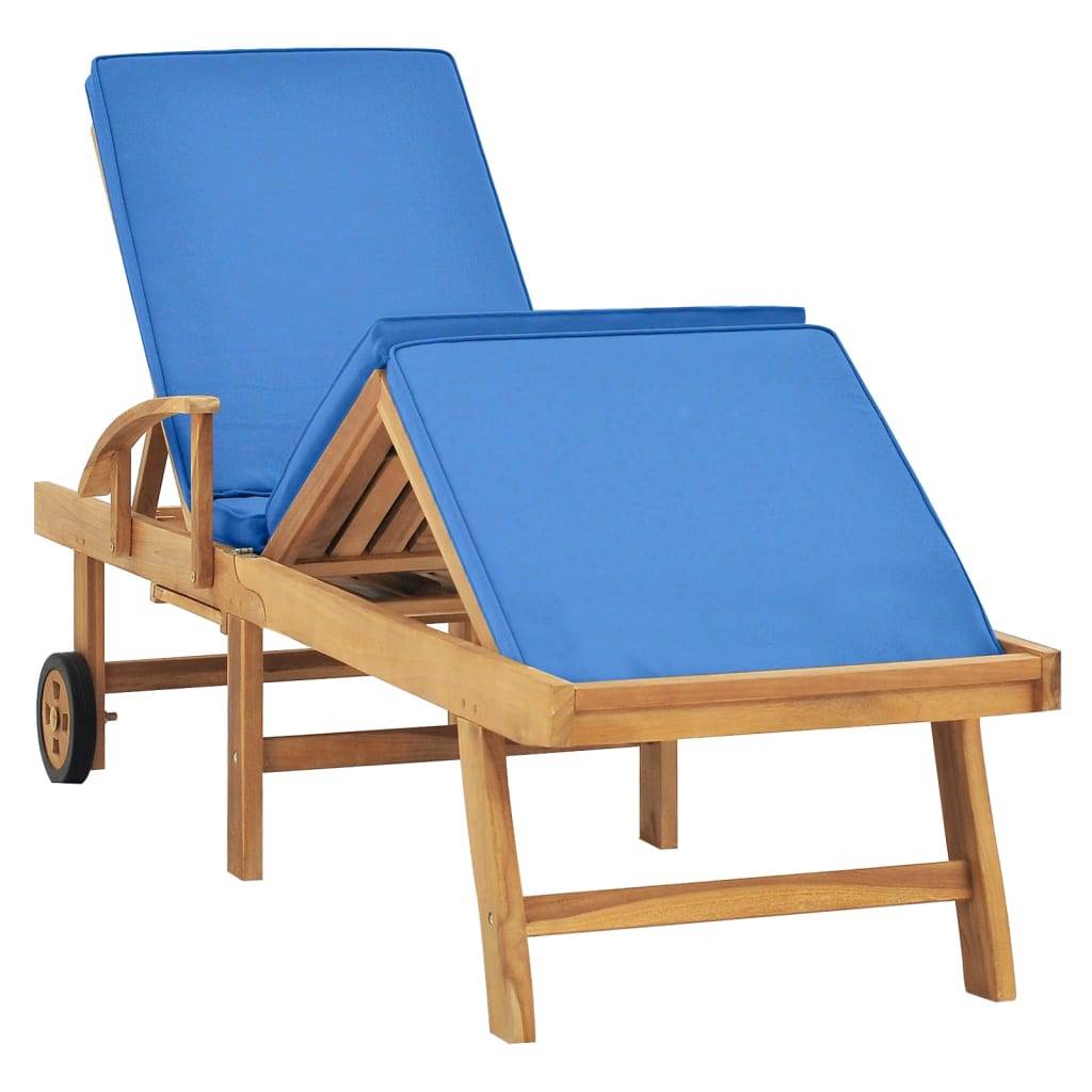 Vidaxl - Chaise longue avec coussin Bois de teck solide Bleu vidaXL 48025 - Image 2