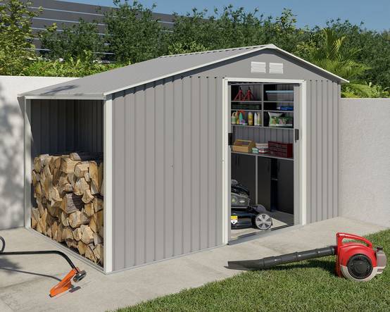 Abri de jardin métal avec bûcher 6 m² Trigano + kit d'ancrage - Image 1