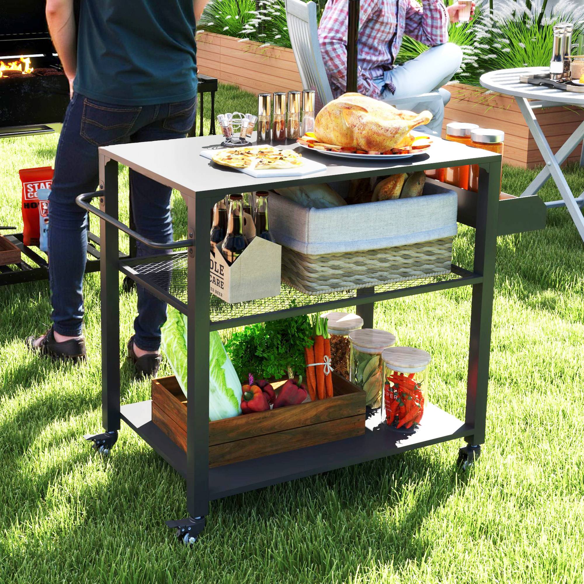 ComfortXL - Chariot barbecue acier noir 105 x 50 x 79 cm pour terrasse et cuisine extérieure - ComfortXL Outdoor Living - Image 4