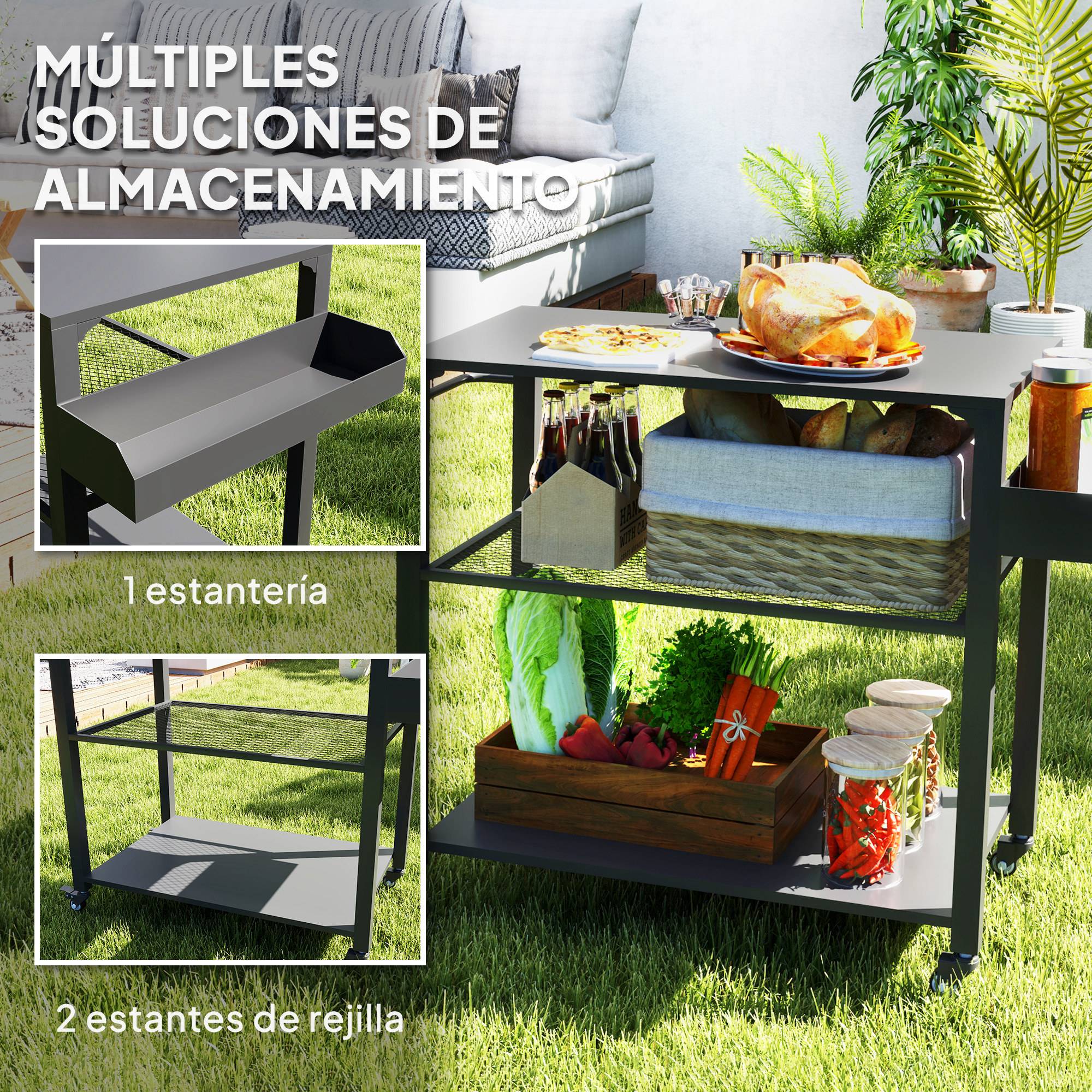 ComfortXL - Chariot barbecue acier noir 105 x 50 x 79 cm pour terrasse et cuisine extérieure - ComfortXL Outdoor Living - Image 7