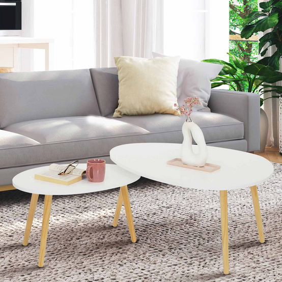 Lot de 2 tables basses gigognes GAIA laquées blanc scandinave - Image 1