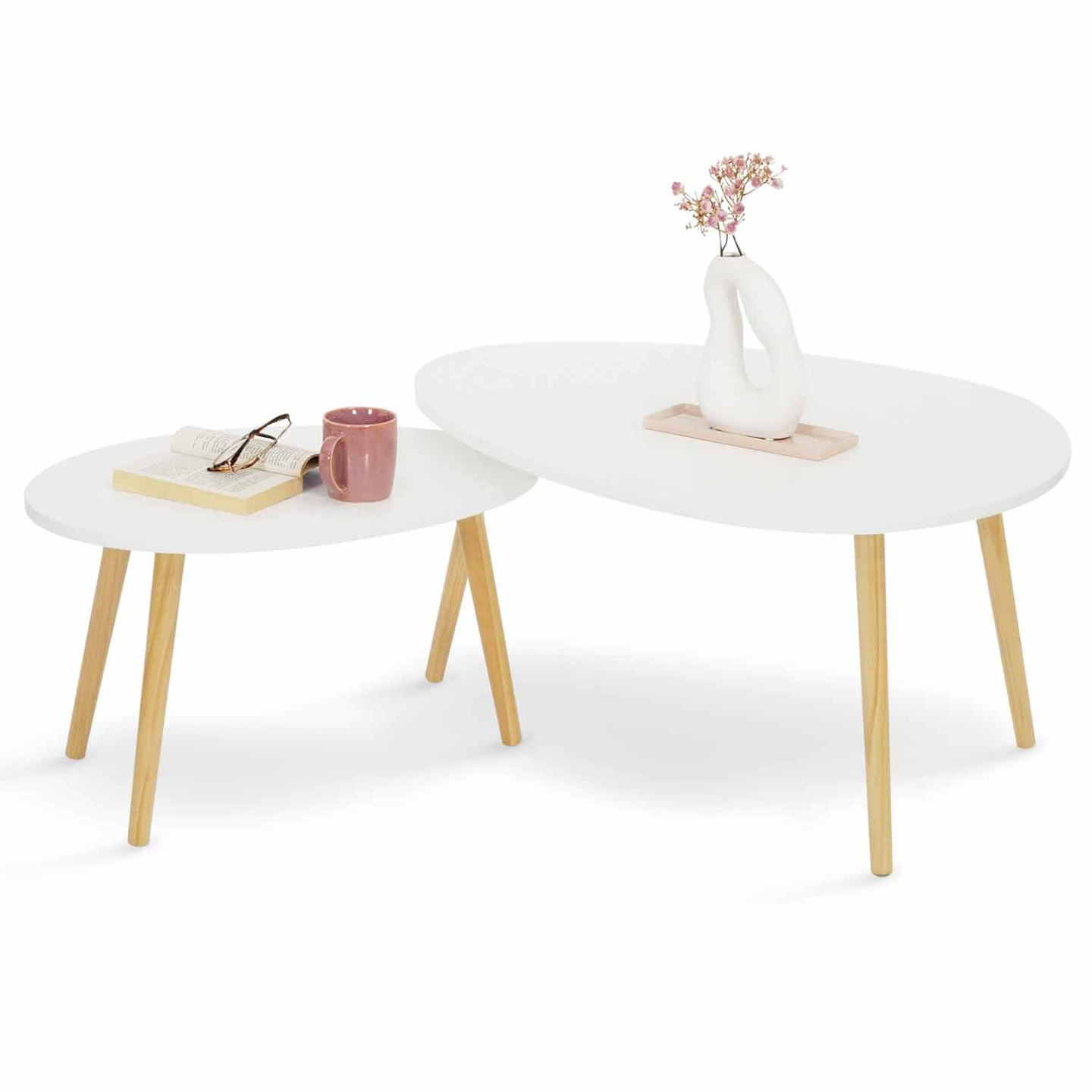 Lot de 2 tables basses gigognes GAIA laquées blanc scandinave - Image 2