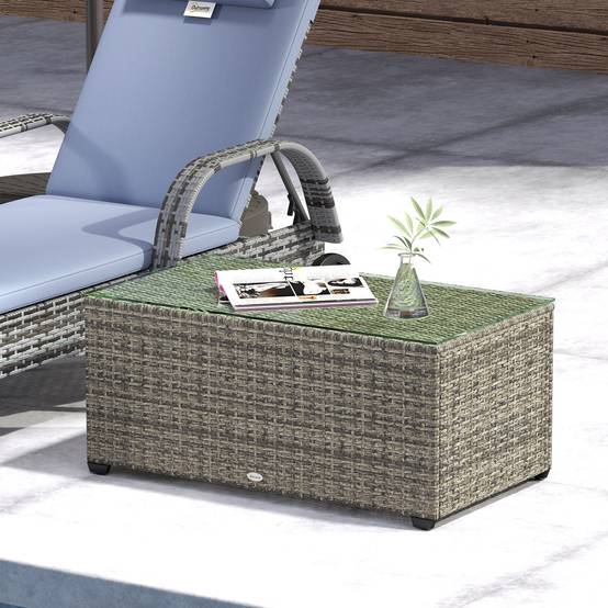 ComfortXL - Table basse jardin résine tressée terrasse plateau verre 90x50x38cm gris foncé - ComfortXL Outdoor Living - Image 10